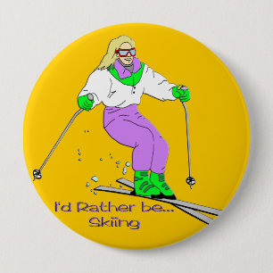 Female Skier 10 Cm Round Badge