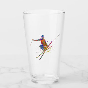 Female skier in watercolor glass