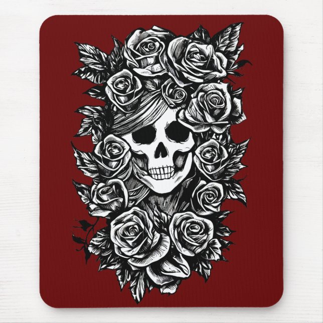 Female Skull Roses Day Of The Dead Art  Mouse Pad (Front)