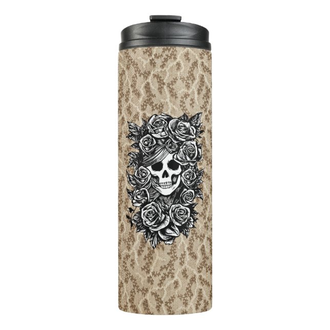 Female Skull Roses Goth Original ink drawing Art  Thermal Tumbler (Front)