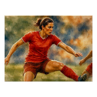 Female Soccer Player in Action, Poster
