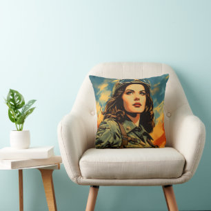 Female Soldier Vintage Sci-Fi Cushion