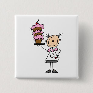 Female Stick Figure Baker 15 Cm Square Badge