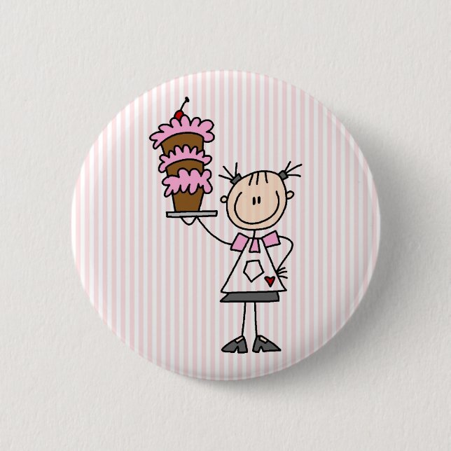 Female Stick Figure Baker 6 Cm Round Badge (Front)