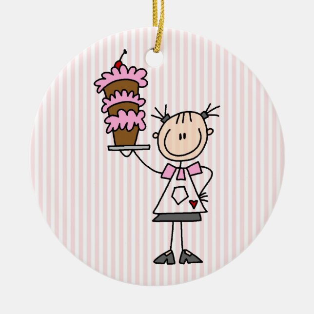 Female Stick Figure Baker Ceramic Tree Decoration (Front)