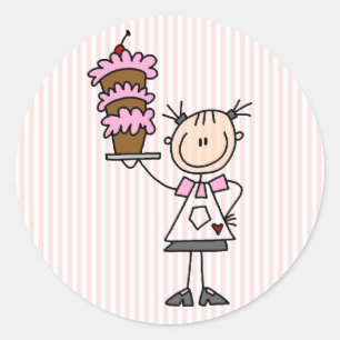 Female Stick Figure Baker Classic Round Sticker