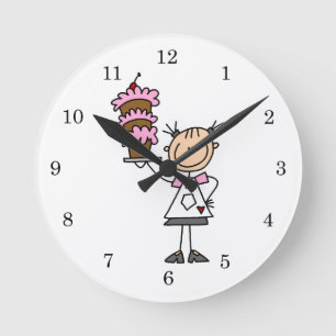 Female Stick Figure Baker Round Clock