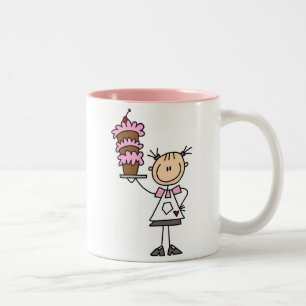 Female Stick Figure Baker Two-Tone Coffee Mug