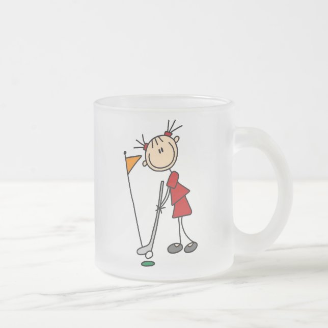 Female Stick Figure Golfer Frosted Glass Coffee Mug (Right)