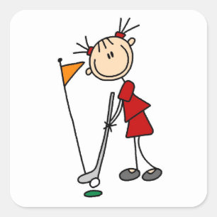 Female Stick Figure Golfer Square Sticker