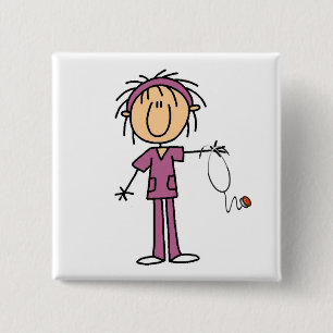 Female Stick Figure Nurse 15 Cm Square Badge