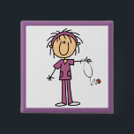 Female Stick Figure Nurse 15 Cm Square Badge<br><div class="desc">T-shirts,  sweatshirts,  mugs,  cards,  magnets,  keychains,  tote bags,  keepsakes,  and more with a female stick figure nurse with a stethoscope,  great for RNs,  LPNs,  ER nurses,  paediatrics nurses,  OB nurses,  and future nurses! Easy to personalise before ordering!</div>