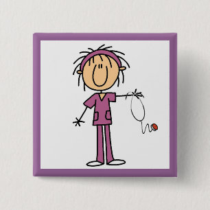 Female Stick Figure Nurse 15 Cm Square Badge