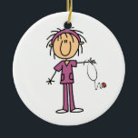 Female Stick Figure Nurse Ceramic Tree Decoration<br><div class="desc">T-shirts,  sweatshirts,  mugs,  cards,  magnets,  keychains,  tote bags,  keepsakes,  and more with a female stick figure nurse with a stethoscope,  great for RNs,  LPNs,  ER nurses,  paediatrics nurses,  OB nurses,  and future nurses! Easy to personalise before ordering!</div>