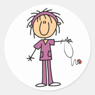 Female Stick Figure Nurse Classic Round Sticker