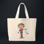 Female Stick Figure Nurse Large Tote Bag<br><div class="desc">T-shirts,  sweatshirts,  mugs,  cards,  magnets,  keychains,  tote bags,  keepsakes,  and more with a female stick figure nurse with a stethoscope,  great for RNs,  LPNs,  ER nurses,  paediatrics nurses,  OB nurses,  and future nurses! Easy to personalise before ordering!</div>