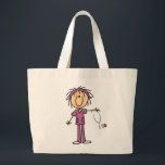 Female Stick Figure Nurse Large Tote Bag<br><div class="desc">T-shirts,  sweatshirts,  mugs,  cards,  magnets,  keychains,  tote bags,  keepsakes,  and more with a female stick figure nurse with a stethoscope,  great for RNs,  LPNs,  ER nurses,  paediatrics nurses,  OB nurses,  and future nurses! Easy to personalise before ordering!</div>