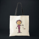 Female Stick Figure Nurse Tote Bag<br><div class="desc">T-shirts,  sweatshirts,  mugs,  cards,  magnets,  keychains,  tote bags,  keepsakes,  and more with a female stick figure nurse with a stethoscope,  great for RNs,  LPNs,  ER nurses,  paediatrics nurses,  OB nurses,  and future nurses! Easy to personalise before ordering!</div>