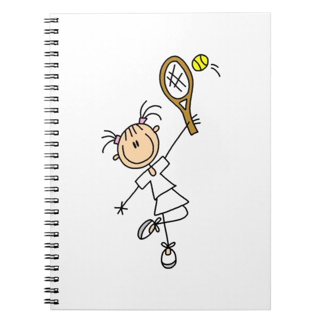Female Stick Figure Tennis Player Spiral Notebook (Front)