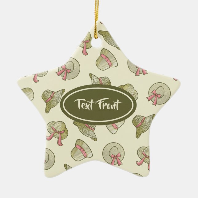 Female Summer Hats Yellow Ceramic Tree Decoration (Front)