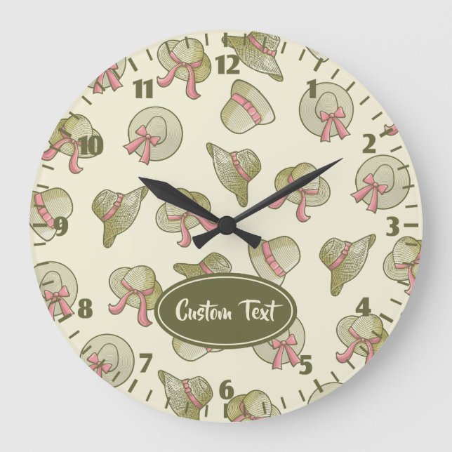 Female Summer Hats Yellow Large Clock (Front)