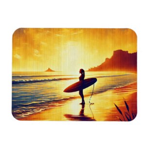 Female Surfer at Sunset Magnet