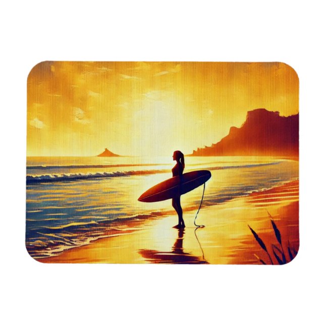 Female Surfer at Sunset Magnet (Horizontal)