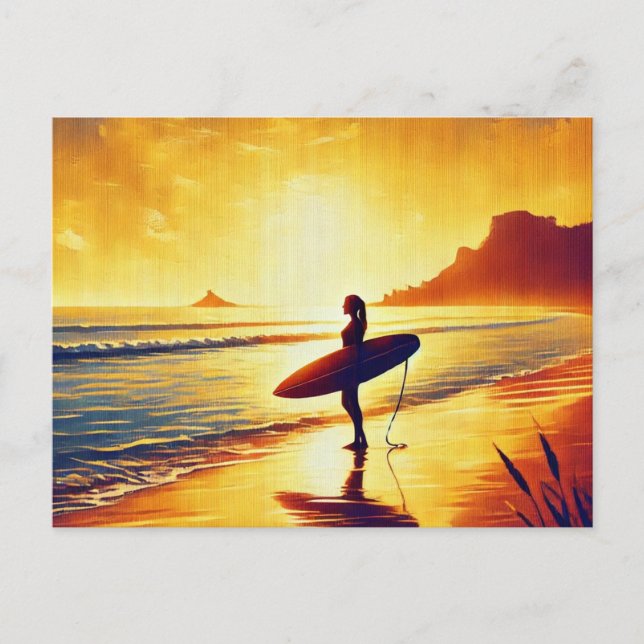 Female Surfer at Sunset Postcard (Front)