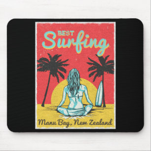 Female Surfer Manu Bay Raglan New Zealand Mouse Pad