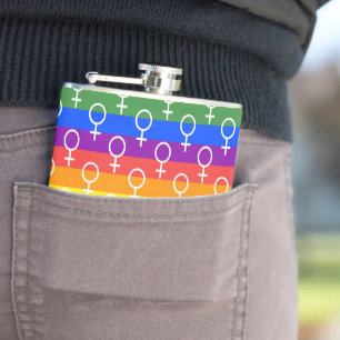 Female Symbol Rainbow Pattern Hip Flask
