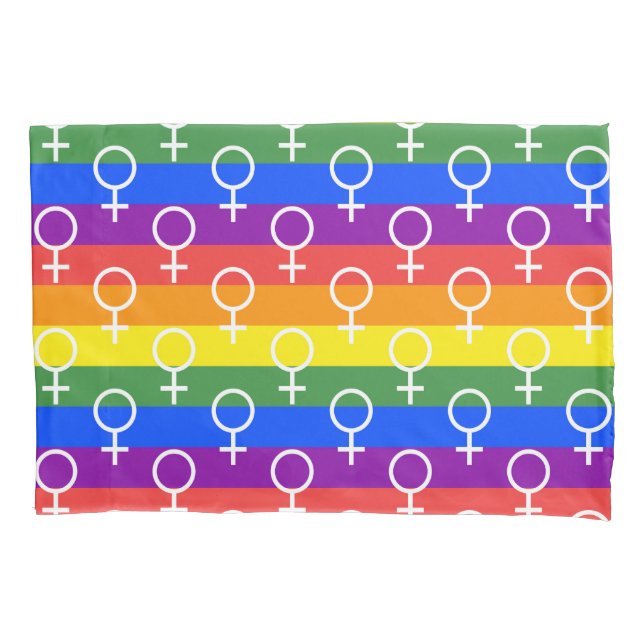 Female Symbol Rainbow Pattern Pillowcase (Front-Left)