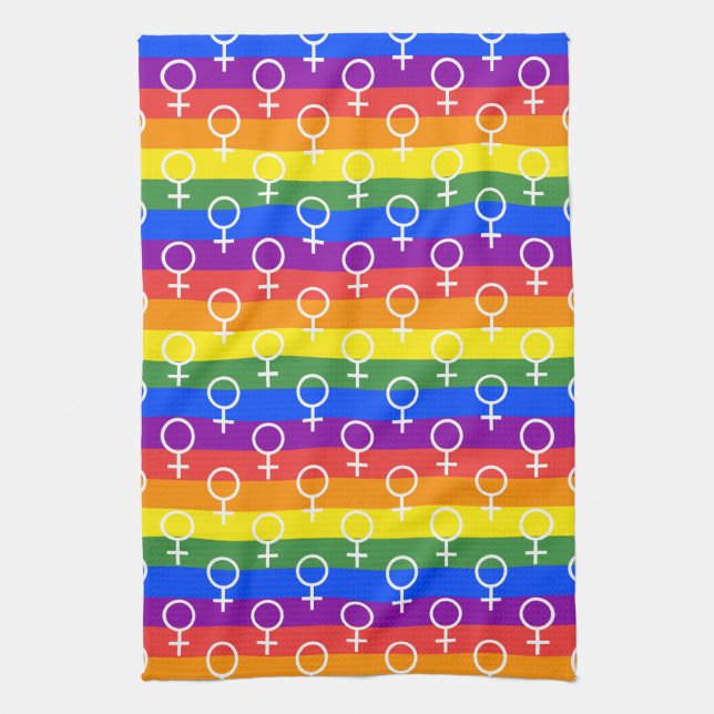 Female Symbol Rainbow Pattern Tea Towel (Vertical)