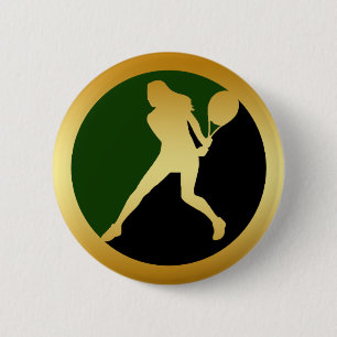 FEMALE TENNIS PLAYER 6 CM ROUND BADGE