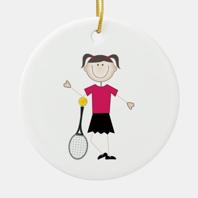 Female Tennis Player Ceramic Tree Decoration (Front)