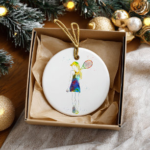 Female Tennis Player Ceramic Tree Decoration