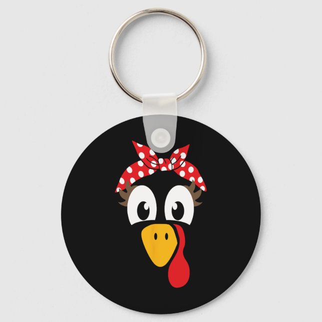 Female Turkey With Headbynd For Thanksgiving Girls Key Ring (Front)