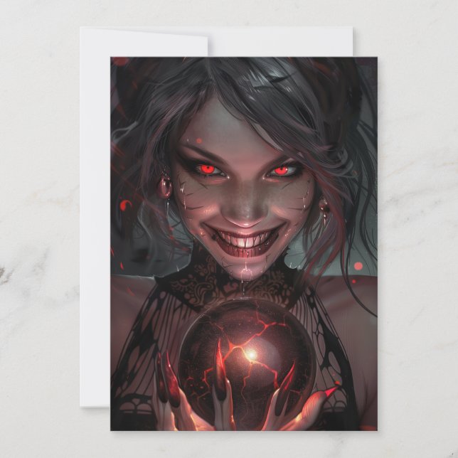 Female Vampire Smiling with an Orb Invitation (Front)