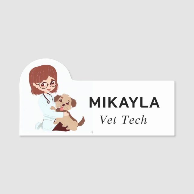 Female Vet and Cute Puppy Name Tag (Front)