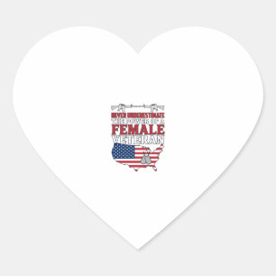 Female Veteran Power Patriotic Vintage Shirt Desig Heart Sticker