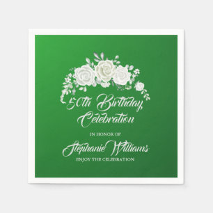 Female Vintage White Rose Border 50th Birthday Napkin