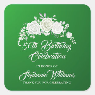 Female Vintage White Rose Border 50th Birthday Square Sticker