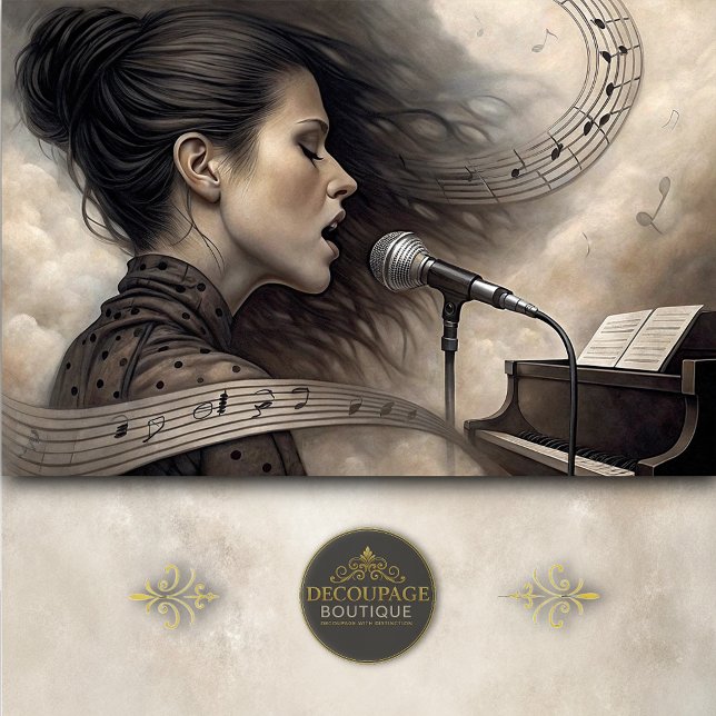 Female Vocalist with Piano & Music Staff Decoupage Tissue Paper (Female Vocalist With Piano and Music Staff Decoupage Tissue Paper )