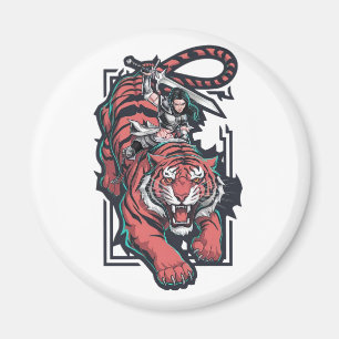 Female warrior atop a massive tiger magnet