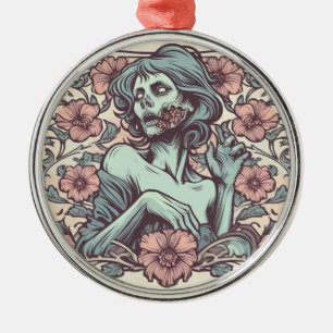 Female Zombie Art Nouveau with Flowers Pretty Metal Tree Decoration