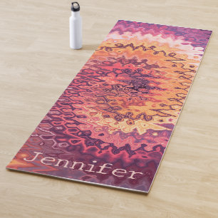 Feminine Abstract Swirl Purple and Orange Name Yoga Mat