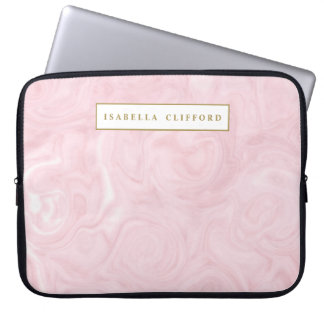 Feminine Agate rose gold faux gold add your name Laptop Sleeve