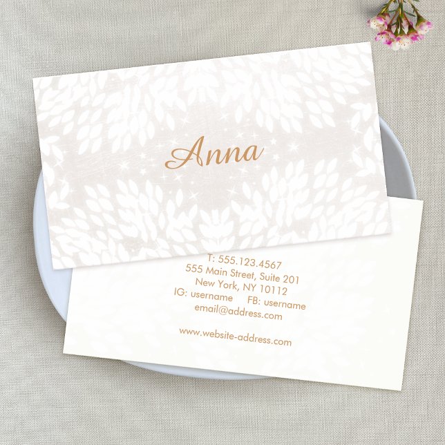 Feminine and Elegant Chic White Leaves Business Card (Creator Uploaded)