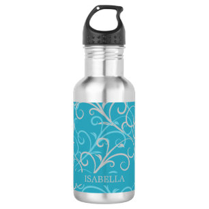 Feminine Aqua Blue Swirl Personalised 532 Ml Water Bottle