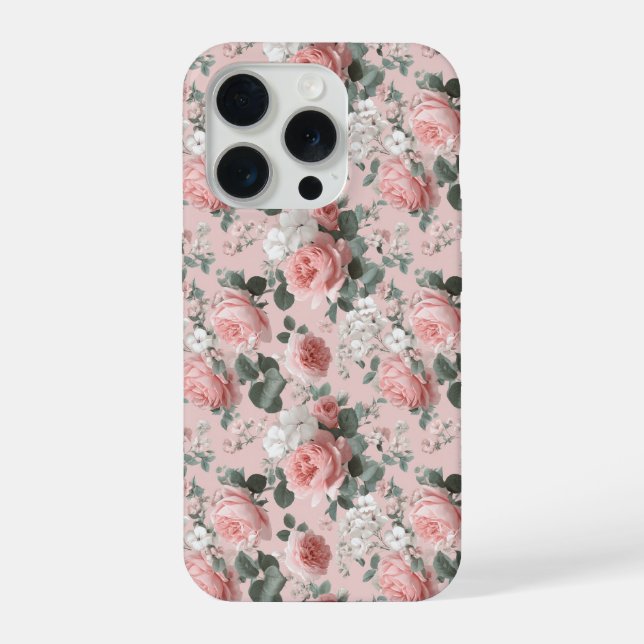 Feminine Baby Pink Rose White Floral Pattern iPhone Case (Back)
