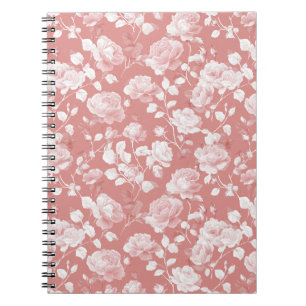 Feminine Baby Pink Rose White Floral Pattern Notebook